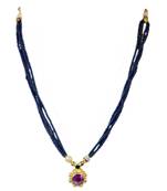 Kolhapuri Traditional & Elegant Dorale Black Golden Beaded Mangalsutra with Maron Kundan