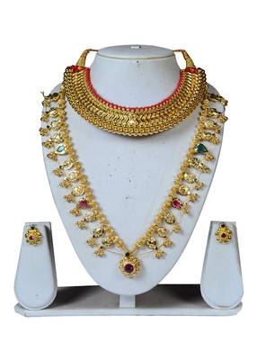 Kolhapuri Combo Pack of Two Artificial Jewellery Thushi with Kolhapuri Saz Necklace for Wedding Occasion for Women's 1