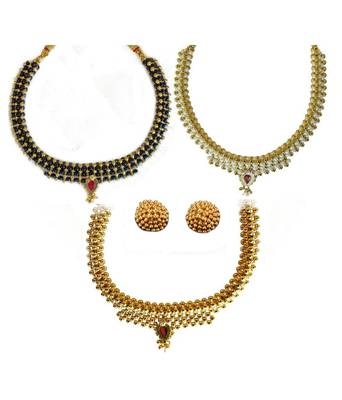 Kolhapuri Gold Plated Thushi Necklace - Combo Of 4 1
