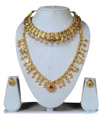 Kolhapuri Combo Pack of Two Artificial Jewellery Thushi with Kolhapuri Saz for Wedding Occasion for Women's 1