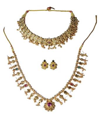 Kolhapuri Combo Pack of Two Artificial Jewellery Thushi with Kolhapuri Saz for Wedding Occasion for Women's 2