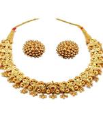 Kolhapuri Traditional Golden Copper Belpaan Tik Thushi With Earrings