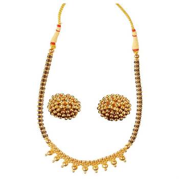 Kolhapuri Nine Ball Golden Copper Thushi Necklace With Earrings 1