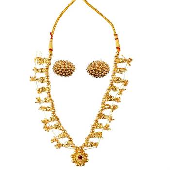 Kolhapuri 10 Panadi Golden Copper Saaj Necklace With Earrings 1