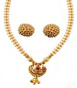Kolhapuri Golden Copper Moti Chandra Ghat Thushi Necklace With Earrings