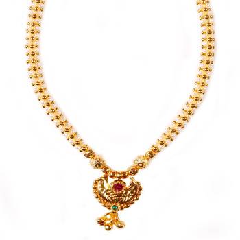 Kolhapuri Golden Copper Moti Chandra Ghat Thushi Necklace With Earrings 2