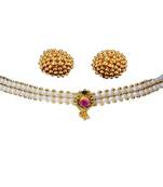 Kolhapuri Golden Moti Choker Thushi Necklace With Earrings