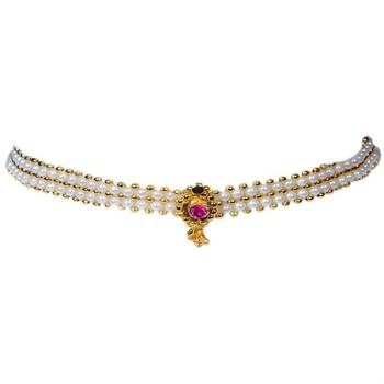 Kolhapuri Golden Moti Choker Thushi Necklace With Earrings 2