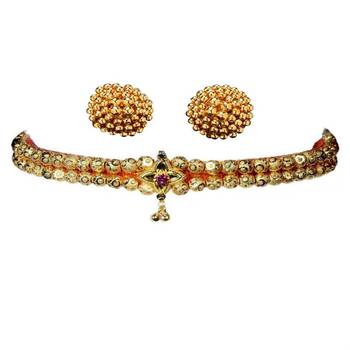 Kolhapuri Golden Choker Thushi Necklace With Earrings 1