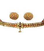 Kolhapuri Golden Choker Thushi Necklace With Earrings