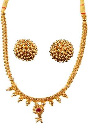 Soubhagya Jewellers Golden Copper 9 Ball Pendent Thushi With Earrings 1