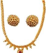 Soubhagya Jewellers Golden Copper 9 Ball Pendent Thushi With Earrings