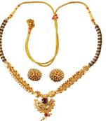 Soubhagya Jewellers Black Pearl Lambat Mani Chandrakor Pendent Kolhapuri Ghat With Earrings
