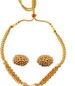 Soubhagya Jewellers Pearl Lambat Mani Chandrakor Pendent Kolhapuri Ghat Thushi Necklace With Earrings