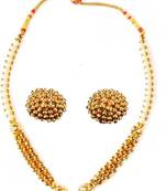 Soubhagya Jewellers Pearl Lambat Mani Chandrakor Pendent Kolhapuri Ghat Necklace With Earrings