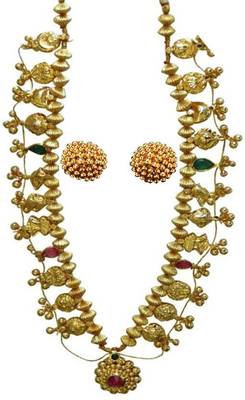 Soubhagya Jewellers Golden Lac Kolhapuri Saaj Necklace With Earrings 1