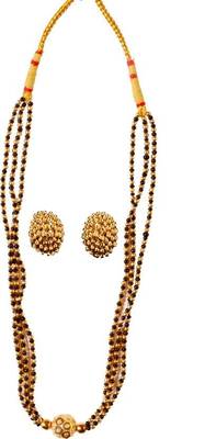 Soubhagya Jewellers Antique Indian Pearl Golden Black Thushi Necklace With Earrings 1