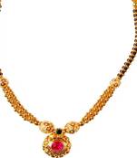 Soubhagya Jewellers Golden Brass Thushi Necklace With Earrings