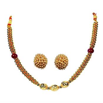 Soubhagya Jewellers Traditional Red Ball Golden Gunda Thushi …With Earrings 1