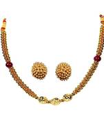 Soubhagya Jewellers Traditional Red Ball Golden Gunda Thushi …With Earrings