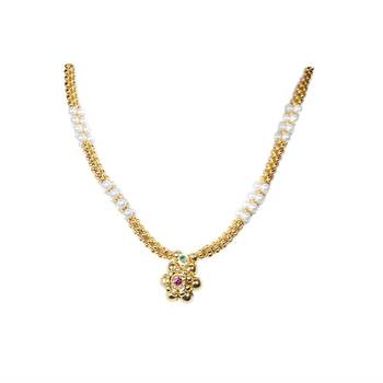 Maharashtrian Attractive Golden Work Soubhagya Jewellery Moti Thushi Set Neckpiece …WIth Earrings 2