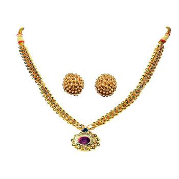 Kolhapuri Traditional Saaj Ghat Thushi Necklace With Earrings 1