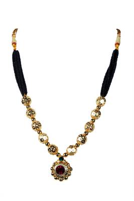 Kolhapuri  Traditional Strands of Black and Gold Beads Dorale Brass Mangalsutra 1