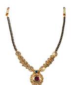 Kolhapuri  Traditional Black Pearl Lambat Mani Chandrakor Pendent Kolhapuri Thushi Necklace