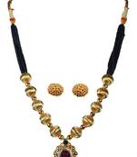 Kolhapuri Traditional Strands of Black and Gold Beads Dorale Brass Mangalsutra With Earrings
