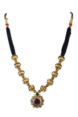Kolhapuri Traditional Strands of Black and Gold Beads Dorale Brass Mangalsutra With Earrings 2