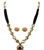 Kolhapuri Traditional Strands of Black and Gold Beads Dorale Brass Mangalsutra With Earrings