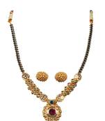 Kolhapuri  Traditional Black Pearl Lambat Mani Chandrakor Pendent Kolhapuri Thushi Necklace With Earrings