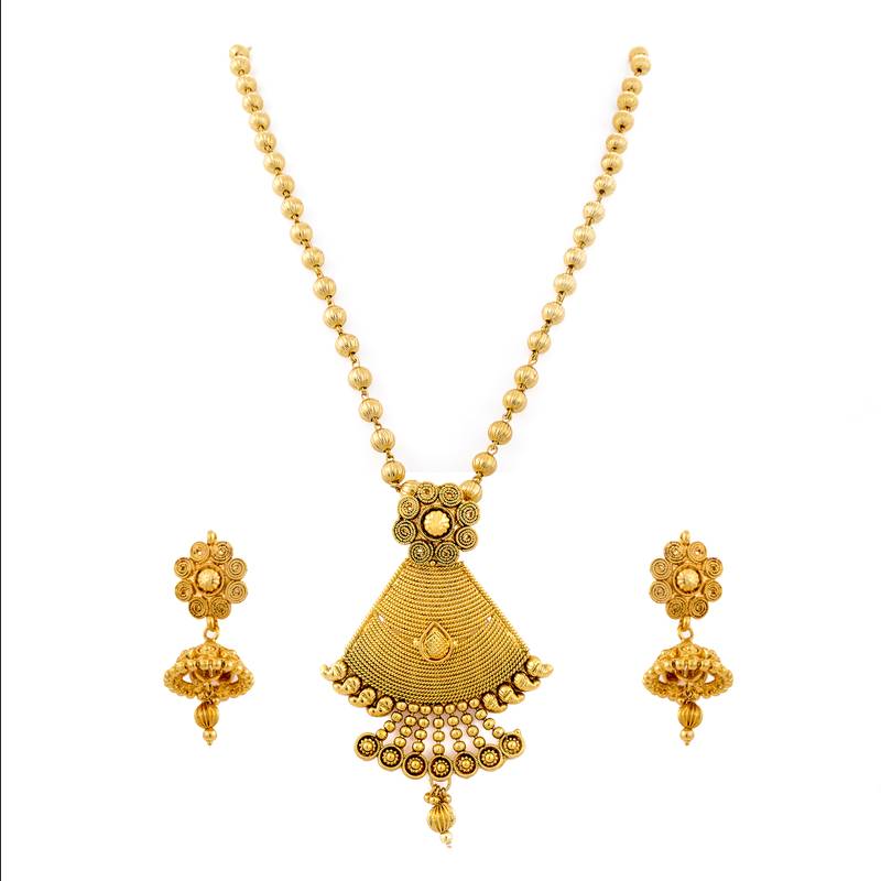 Ethnic One Gram Gold Plated Sprial Designer Pendant Set With Earring for Girls & Women with 18 inches chain