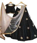 Black embroidered dupion silk unstitched lehenga