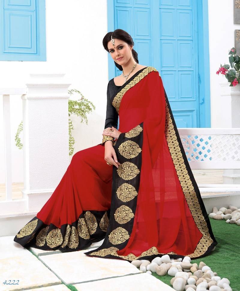 Fancy Embroidery Saree With Semi Stiched Work Blouse