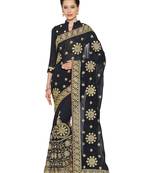 Navy blue embroidered faux georgette saree with blouse
