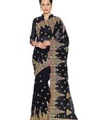 Black embroidered faux georgette saree with blouse