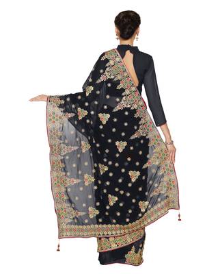 Black embroidered faux georgette saree with blouse 2