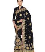Black embroidered faux georgette saree with blouse