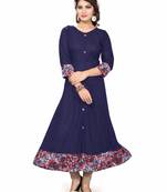 Blue plain crepe stitched long-kurtis