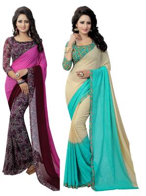 Multicolor printed georgette saree with blouse 1