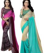 Multicolor printed georgette saree with blouse
