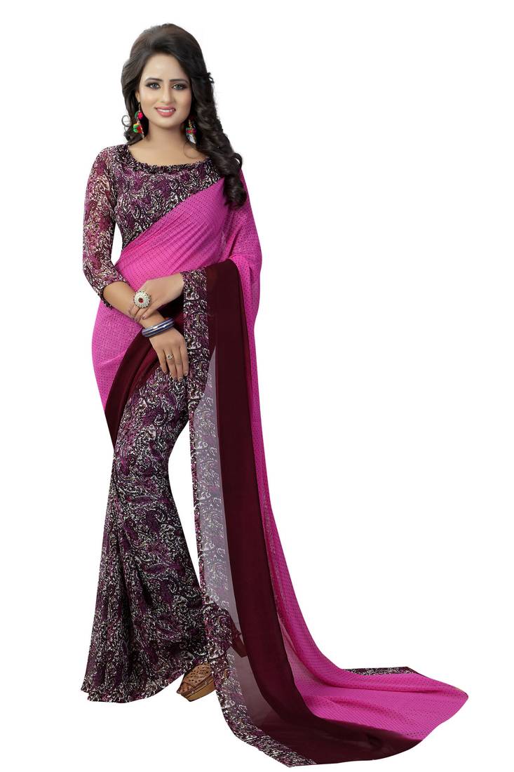 Multicolor printed georgette saree with blouse