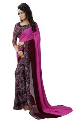 Multicolor printed georgette saree with blouse 3