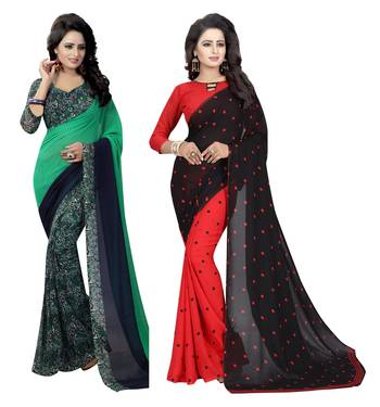 Multicolor printed georgette saree with blouse pack of- 2 1