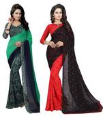 Multicolor printed georgette saree with blouse pack of- 2