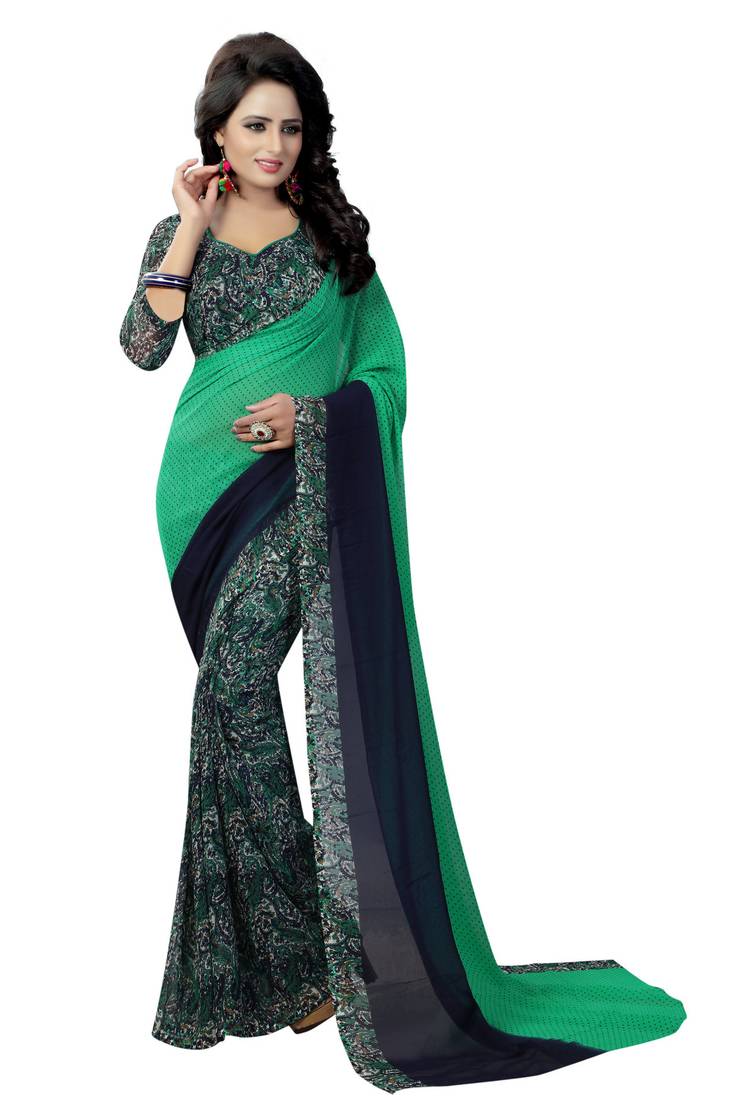 Multicolor printed georgette saree with blouse pack of- 2