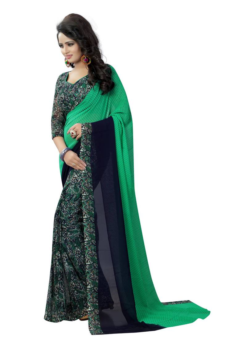 Multicolor printed georgette saree with blouse pack of- 2