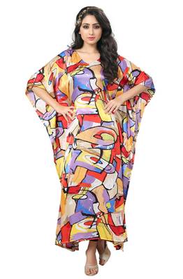 Multi Color Printed High Quality Japan Satin Silk Kaftan 1