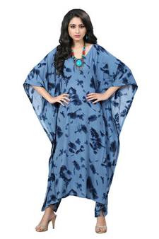 Blue  And  Black Color Printed High Quality Rayon Soft Cotton Designer Kaftan